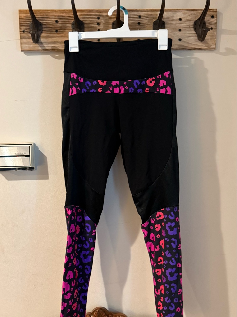 Emporio Armani Black Leggings with Pink & Purple Leopard Accents